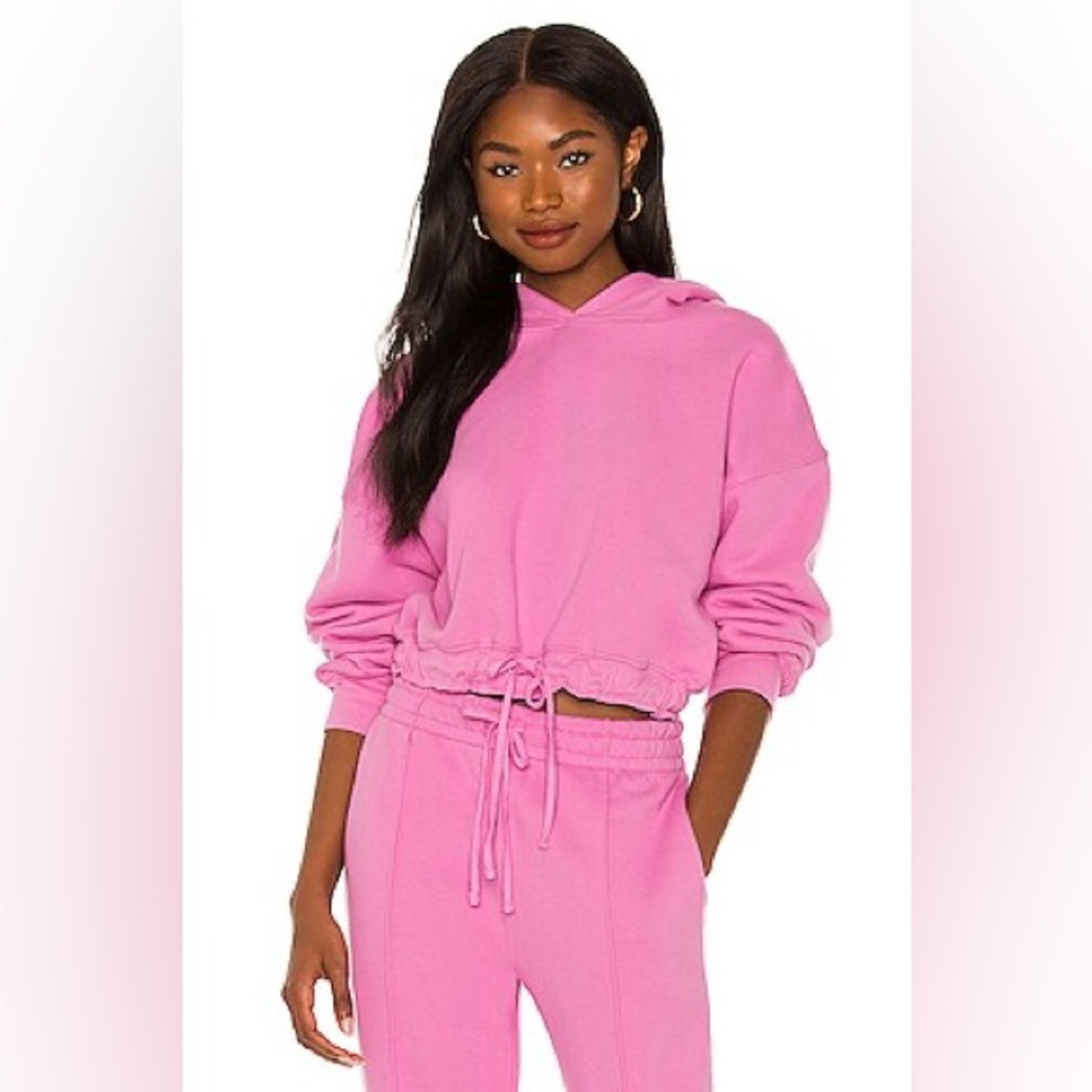 Jonathan Simkhai pink crop hoodie drawstring